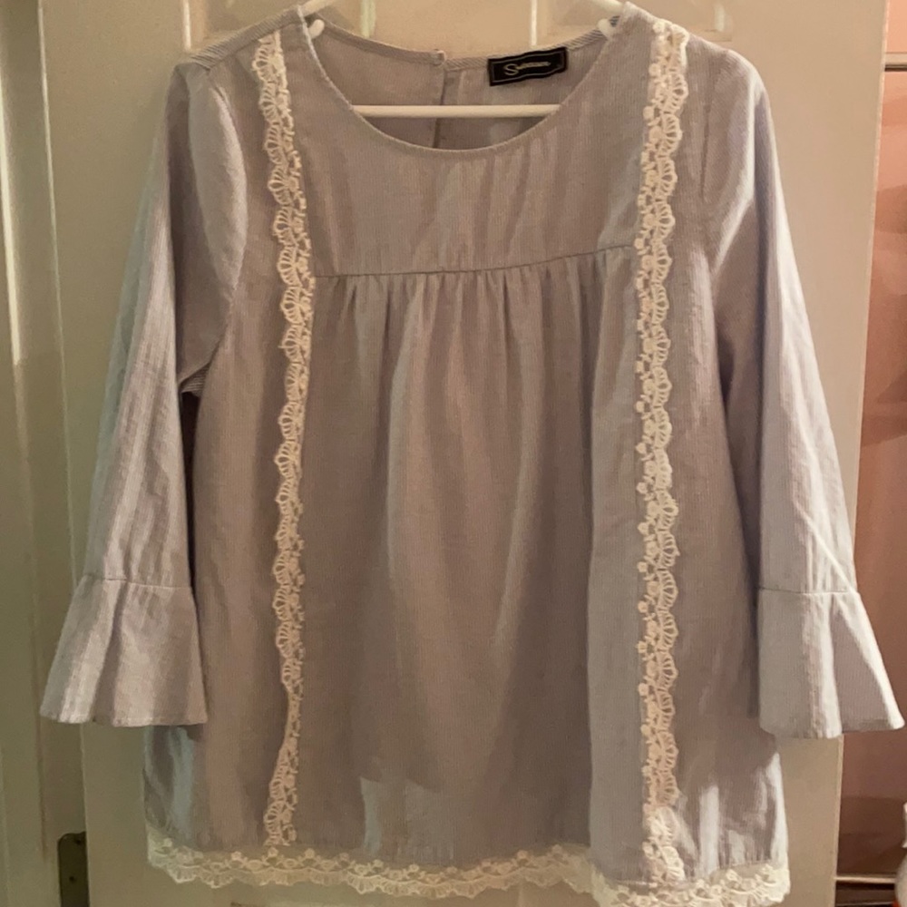 Swagger Blouse Size Large Blue Striped-Boutique Style